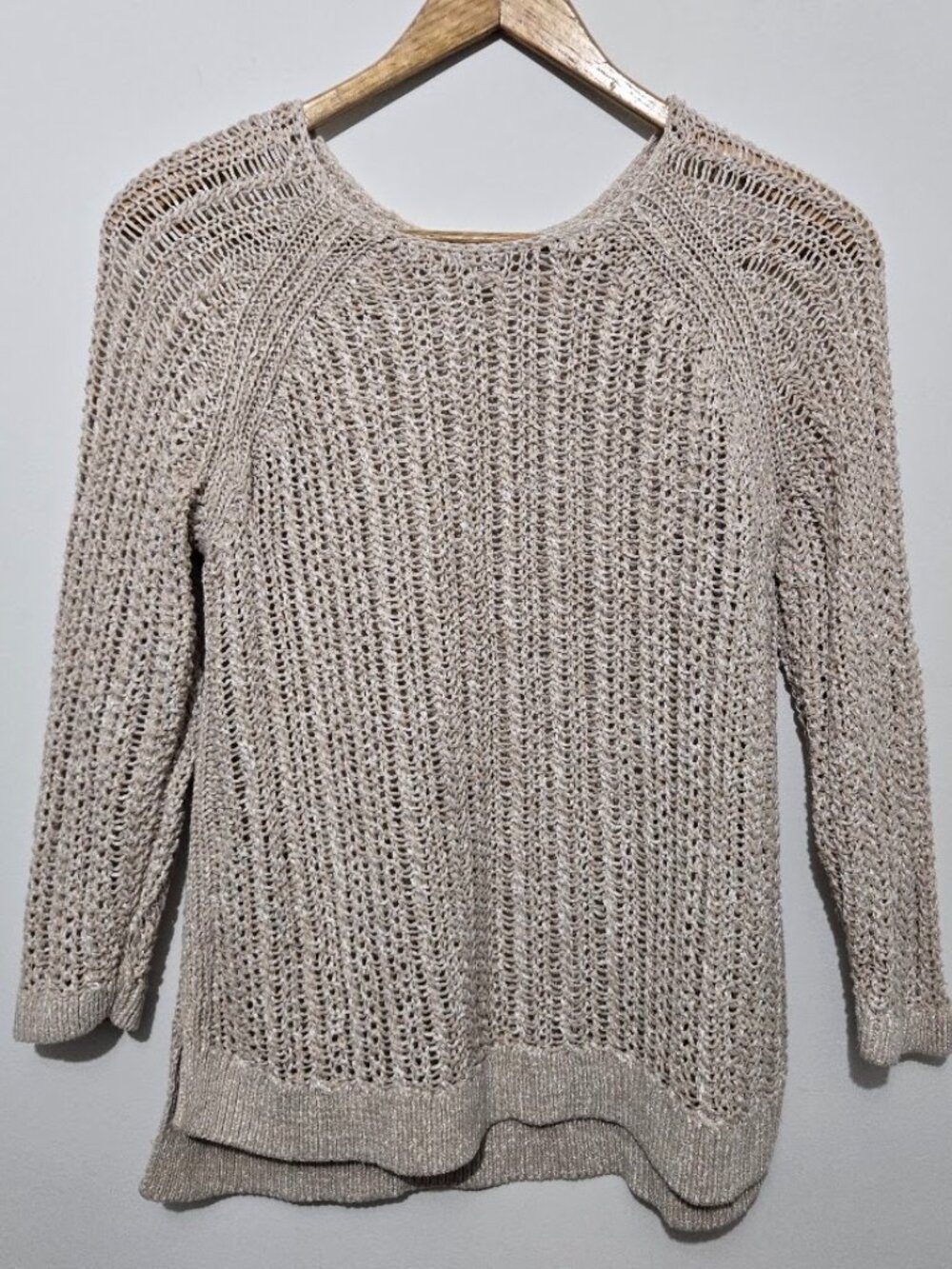 J Jill Open Knit Pullover Sweater Size XS Petite Breathable Shimmer Beach Travel